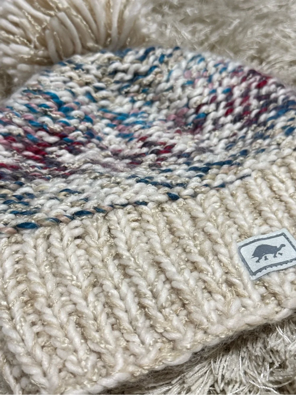 Turtle Fur Chunky Knit Pom Beanie | Cozy Winter Speckled Hat Cream Blue Pink